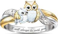 🦉 seo-enhanced: rhodium plated owl promise statement ring – "i will always be with you" couple logo