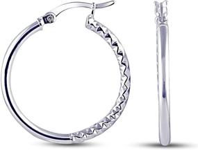 img 4 attached to Women's Half Textured Sterling Silver Round Hoop Earring by Charmsy - Click Top Design