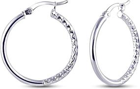 img 3 attached to Women's Half Textured Sterling Silver Round Hoop Earring by Charmsy - Click Top Design