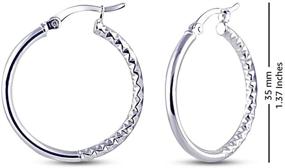 img 2 attached to Women's Half Textured Sterling Silver Round Hoop Earring by Charmsy - Click Top Design