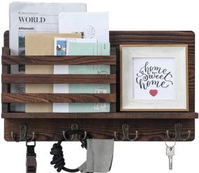 img 4 attached to 📬 Rustic Pine Wood Key and Mail Holder for Wall Decor - Wall Mount Mail Organizer, Entryway Organizer with 4 Key Hooks, Hanging Decor for Entryway, Office (Color: A-Brown)