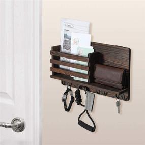 img 3 attached to 📬 Rustic Pine Wood Key and Mail Holder for Wall Decor - Wall Mount Mail Organizer, Entryway Organizer with 4 Key Hooks, Hanging Decor for Entryway, Office (Color: A-Brown)