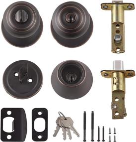 img 2 attached to 🚪 Set of 2 Amazon Basics Classic Oil Rubbed Bronze Exterior Knobs with Lock and Deadbolt