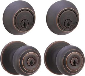 img 4 attached to 🚪 Set of 2 Amazon Basics Classic Oil Rubbed Bronze Exterior Knobs with Lock and Deadbolt