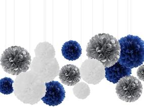 img 4 attached to 🎉 15pcs 5 Size Navy Blue White Silver Tissue Paper Pom-Poms Party Decorations - Graduation, Wedding, Baby Shower, Bridal Shower Room Hanging Decorations, Boy Birthday Party Backdrop Decor - Panduola