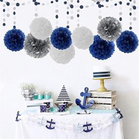 img 2 attached to 🎉 15pcs 5 Size Navy Blue White Silver Tissue Paper Pom-Poms Party Decorations - Graduation, Wedding, Baby Shower, Bridal Shower Room Hanging Decorations, Boy Birthday Party Backdrop Decor - Panduola