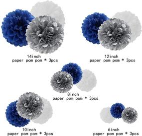 img 3 attached to 🎉 15pcs 5 Size Navy Blue White Silver Tissue Paper Pom-Poms Party Decorations - Graduation, Wedding, Baby Shower, Bridal Shower Room Hanging Decorations, Boy Birthday Party Backdrop Decor - Panduola