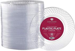 img 4 attached to 🍽️ 50 Clear Plastic Plates, 9-inch Disposable Dinnerware Set, Fancy Luncheon Plates, Elegant Hard Round Party Plates, Heavy-Duty Wedding Supplies, Premium Catering Plates [Diamond]