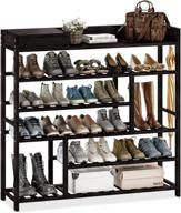 bamworld 5-tier bamboo shoes rack shelf organizer for 24 👞 pairs of footwear, boots, or flowerpots with storage box - entryway solution логотип