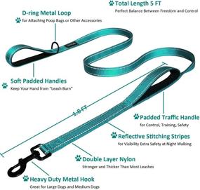 img 3 attached to 🐶 Dogsays 5ft Long Traffic Leash with Dual Handles - Padded Two Handle Heavy Duty Lead for Large or Medium Dogs - Reflective Training Leashes