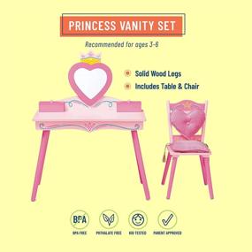 img 3 attached to 👑 Комплект "Wildkin Princess Vanity and Chair Set" для девочек, деревянный туалетный столик с зеркалом, шкатулка для украшений и музыкальная шкатулка, стул со съемной спинкой и сиденьем, соответствующие цвета - розовый