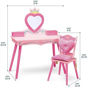 img 2 attached to 👑 Комплект "Wildkin Princess Vanity and Chair Set" для девочек, деревянный туалетный столик с зеркалом, шкатулка для украшений и музыкальная шкатулка, стул со съемной спинкой и сиденьем, соответствующие цвета - розовый