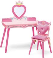 👑 комплект "wildkin princess vanity and chair set" для девочек, деревянный туалетный столик с зеркалом, шкатулка для украшений и музыкальная шкатулка, стул со съемной спинкой и сиденьем, соответствующие цвета - розовый логотип