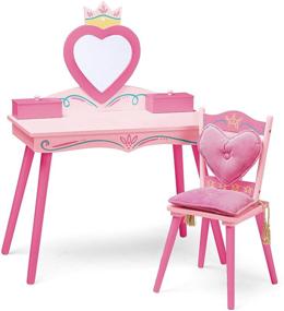 img 4 attached to 👑 Комплект "Wildkin Princess Vanity and Chair Set" для девочек, деревянный туалетный столик с зеркалом, шкатулка для украшений и музыкальная шкатулка, стул со съемной спинкой и сиденьем, соответствующие цвета - розовый