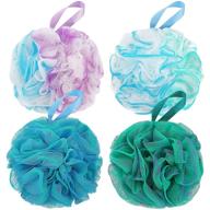 dadymart bath shower loofah sponge set: 4 flower color 60g bath mesh pouf shower balls for effective exfoliation - women and men body scrubbers logo