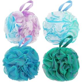 img 4 attached to DadyMart Bath Shower Loofah Sponge Set: 4 Flower Color 60g Bath Mesh Pouf Shower Balls for Effective Exfoliation - Women and Men Body Scrubbers