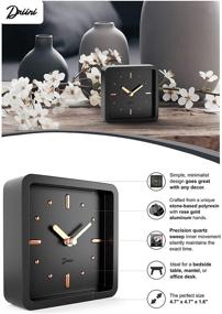 img 3 attached to Driini Modern Mid Century Desk Table Analog Clock Black Rose Gold Battery Operated Silent Sweep Movement Small Square Desktop Clock Mantel Nightstand Office Bedrooms