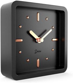 img 4 attached to Driini Modern Mid Century Desk Table Analog Clock Black Rose Gold Battery Operated Silent Sweep Movement Small Square Desktop Clock Mantel Nightstand Office Bedrooms