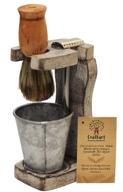 🪒 wood shaving brush & razor stand with galvanized soap bowl - handmade shabby chic shaver kit organizer set for men logo