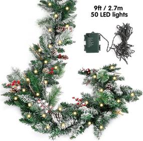 img 3 attached to 🎄 CEWOR 9ft Christmas Garland with 50 Warm White LED Lights Pre-lit Artificial Snowy Garland with Red Berries and Pine Cone for Fireplace and Stair Decoration