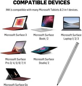 img 2 attached to 🖊️ Adonit Silver Stylus for Surface Pro X/8/7/6/5/4/3, Go 3/2/1, Duo2, Book/ Laptop - 4096 Pressure Sensitivity, Tilt, Palm Rejection, Rechargeable Pen - Made In Taiwan