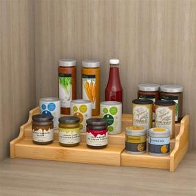 img 1 attached to 🎋 3 Tier Expandable Bamboo Spice Rack Seasoning Organizer - Set of 2 for Cabinet, Pantry, Countertop, Kitchen Step Shelf