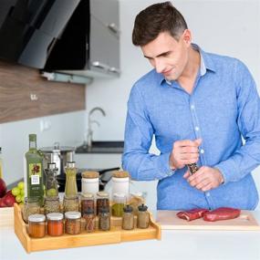 img 3 attached to 🎋 3 Tier Expandable Bamboo Spice Rack Seasoning Organizer - Set of 2 for Cabinet, Pantry, Countertop, Kitchen Step Shelf