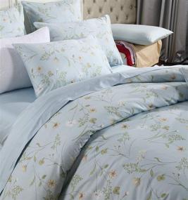 img 3 attached to 🌺 Softta Vintage King Size Bedding Set - 3-Piece Duvet Cover Set with Hibiscus Shabby Flower and Green Leaves - Reversible Girls Bedding - 100% Egyptian Cotton Collection in Green, White, and Mickey Blue