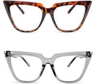 👓 stylish feisedy 2 pack cateye blue light blocking eyewear for women - leopard & grey frames with clear lenses (b2619-f2) logo