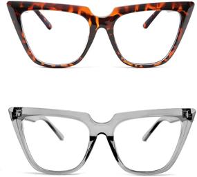 img 4 attached to 👓 Stylish FEISEDY 2 Pack Cateye Blue Light Blocking Eyewear for Women - Leopard & Grey Frames with Clear Lenses (B2619-F2)