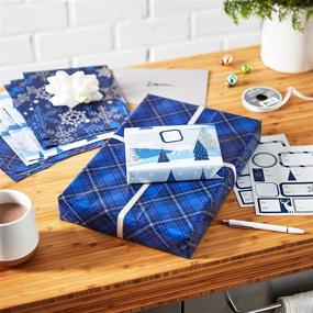 img 3 attached to 🎁 Hallmark Flat Christmas Wrapping Paper Sheets with Cutlines and Gift Tag Seals (12 Folded Sheets, 16 Gift Tag Stickers) - Blue/Silver Snowflakes, Deer Forest Scene, Blue Tartan Plaid