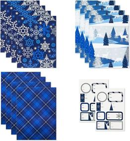 img 4 attached to 🎁 Hallmark Flat Christmas Wrapping Paper Sheets with Cutlines and Gift Tag Seals (12 Folded Sheets, 16 Gift Tag Stickers) - Blue/Silver Snowflakes, Deer Forest Scene, Blue Tartan Plaid