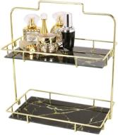 gold 2-tier simmer stone makeup organizer shelf with removable glass tray - cosmetic storage basket for dresser, countertop, bathroom, and more - wire vanity organizer rack logo