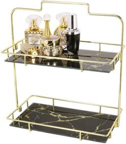 img 4 attached to Gold 2-Tier Simmer Stone Makeup Organizer Shelf with Removable Glass Tray - Cosmetic Storage Basket for Dresser, Countertop, Bathroom, and More - Wire Vanity Organizer Rack