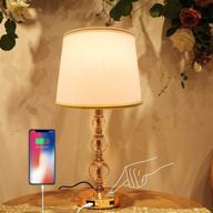 💡 touch control crystal lamps with usb port: 3 way dimmable table lamp for living room, nightstand & bedroom - elegant golden base, white lampshade, led bulb & adapter included логотип