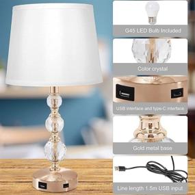 img 1 attached to 💡 Touch Control Crystal Lamps with USB Port: 3 Way Dimmable Table Lamp for Living Room, Nightstand & Bedroom - Elegant Golden Base, White Lampshade, LED Bulb & Adapter Included