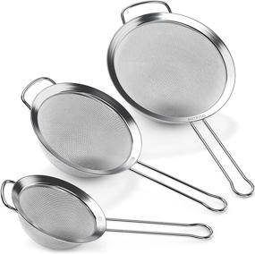 img 4 attached to 🍝 Hatrigo Set of 3 Stainless Steel Fine Mesh Strainer: Small, Medium, and Large Kitchen Strainers for Food, Sifting, and Pasta