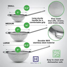 img 3 attached to 🍝 Hatrigo Set of 3 Stainless Steel Fine Mesh Strainer: Small, Medium, and Large Kitchen Strainers for Food, Sifting, and Pasta