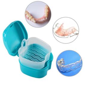 img 2 attached to 🦷 Удобный контейнер для зубных протезов с чистящей щеткой и держателем – полный комплекс ухода за зубными протезами, брекетами, мундштуками и ретейнерами – идеальный для путешествий (Синий)