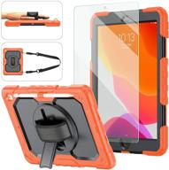 📱 ipad 9th/8th/7th generation case, ipad 10.2 case 2021/2020/2019, [shockproof] ambison full body protective case with 9h tempered glass, rotatable kickstand/hand strap, shoulder strap - orange & black logo