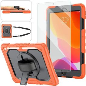 img 4 attached to 📱 iPad 9th/8th/7th Generation Case, iPad 10.2 Case 2021/2020/2019, [Shockproof] Ambison Full Body Protective Case with 9H Tempered Glass, Rotatable Kickstand/Hand Strap, Shoulder Strap - Orange & Black