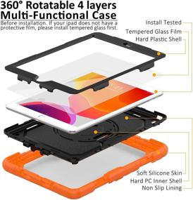 img 2 attached to 📱 iPad 9th/8th/7th Generation Case, iPad 10.2 Case 2021/2020/2019, [Shockproof] Ambison Full Body Protective Case with 9H Tempered Glass, Rotatable Kickstand/Hand Strap, Shoulder Strap - Orange & Black