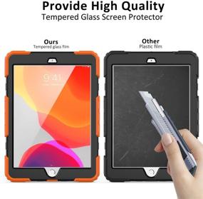 img 3 attached to 📱 iPad 9th/8th/7th Generation Case, iPad 10.2 Case 2021/2020/2019, [Shockproof] Ambison Full Body Protective Case with 9H Tempered Glass, Rotatable Kickstand/Hand Strap, Shoulder Strap - Orange & Black