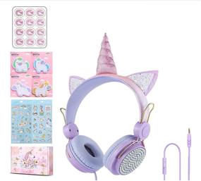 img 4 attached to Kids Unicorn Headphones with Microphone | Over Ear & On Ear | Volume Limit Safe 85dB | School & Online Learning Headset | Adjustable Headband | Perfect for School, Travel & Xmas GIFS