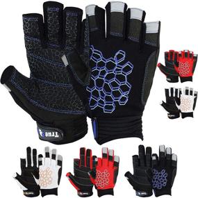 img 4 attached to 🧤 Sailing Gloves with Enhanced Grip and Sticky Palm - Ideal for Yachting, Kayaking, Dinghy, Fishing - Short Finger Design, Multiple Color Options (Black/Blue, Size L)