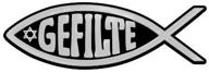 🐟 gefilte fish plastic auto emblem - silver, 5 inch x 1 3/4 inch logo