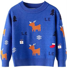 img 1 attached to 🎄 Festive Toddler Christmas Sweater Knit Pullover - Reindeer, Elk, Snowman Cartoon Design