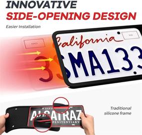 img 2 attached to 🚀 Aujen Silicone License Plate Frames - 2 Pack, Black Side-Opening License Bracket Holder for Easy Installation, License Plate Cover with No Obstruction. Rustproof, Rattle Proof & Weatherproof Universal Design