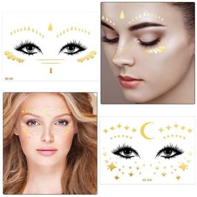 img 2 attached to 🎭 20 листов металлических временных тату-наклеек для лица, золотой наклейка для веснушек для женщин и девочек на Хэллоуин, костюмы танцоров на вечеринках.
