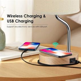 img 3 attached to 💡 Wireless Charger & USB Port Bedside Table Lamp - Touch Control LED Desk Lamp for Bedroom, 3-Way Dimmable Wooden Nightstand Lamp with Fabric Shade for Living Room, Kid's Room, Dorm, or Office